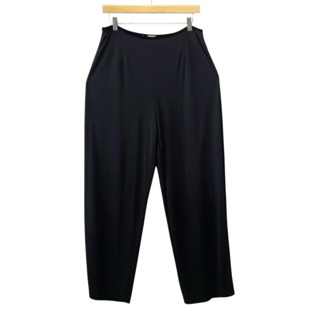 Vintage JJill Womens 16P wide leg pull on slinky knit black pants stretch Travel
